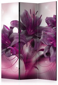 Paravento design Fiamma di porpora - giglio viola con ornamenti e luce