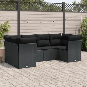 Set Divano da Giardino 6 pz con Cuscini Nero in Polyrattan