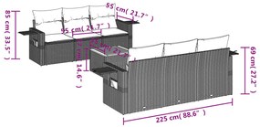 Set divani da giardino 7 pz con cuscini grigio in polyrattan