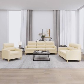 Set Di Divani 3 Pz Con Cuscini Crema İn Tessuto /