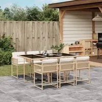 Set da Pranzo da Giardino 7 pz con Cuscini Beige in Polyrattan 3211450