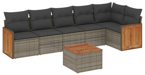 Set divani da giardino 7 pz con cuscini grigio in polyrattan