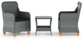 Set Divani da Giardino 3pz con Cuscini Polyrattan Grigio Chiaro