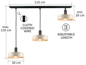 Lampadario a sospensione con filo LATTE 3xE27/60W/230V beige/nero