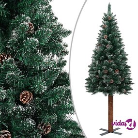 vidaXL Albero di Natale Sottile con Legno Vero e Neve Verde 150 cm