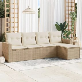 Set divano da giardino 5 pz con cuscini beige in polyrattan