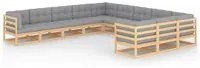 Set Divani da Giardino 11 pz con Cuscini Legno Massello di Pino 3077064