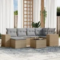 Set Divani da Giardino 7 pz con Cuscini Beige in Polyrattan 3255206