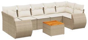 Set Divano da Giardino 8 pz con Cuscini Beige in Polyrattan