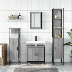 Set mobili da bagno 4 pz grigio sonoma in legno multistrato