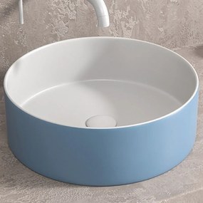 Kamalu - lavabo tondo colore bianco-azzurro opaco 35cm | klt-350az