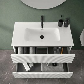 Mobile bagno sospeso cannettato 90 cm bianco opaco con specchio  Bali
