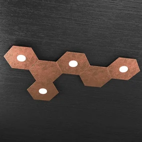 Plafoniera Moderna 6 Moduli Hexagon Metallo Foglia Rame 4 Luci Led 12X4W