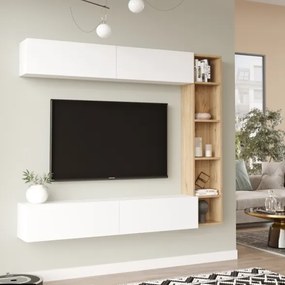 Mobile TV Sospeso Con Ripiani Laterali E Modulo Superiore Zen Rovere E Bianco