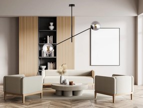 Lampadario 2 Luci Linear In Acciao Nero Con Bracci Regolabili E Vetro Fumè