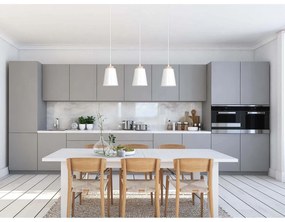Lampadario 3 Luci Lancillotto Con Paralumi A Cono In Acciaio Bianco E Legno Naturale