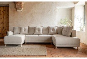 Divano letto angolare in velluto a coste beige (angolo destro a forma di U) Lazy Lukka - Miuform