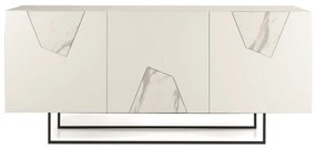 Madia 3 ante inserti vetro effetto marmo L180 piedini sagomati ADEL Bianco