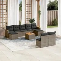 Set Divano da Giardino 10 pz con Cuscini Grigio in Polyrattan 3226382