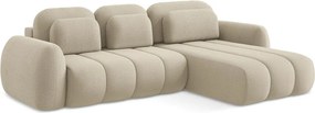 Divano angolare marrone chiaro allungabile/con contenitore (con penisola a destra/con chaise lounge) con rivestimento in bouclé Pele – Makamii