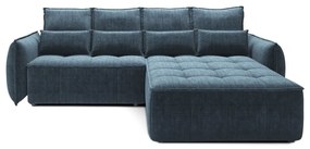 Divano angolare blu allungabile/con contenitore (con penisola a destra/con chaise lounge) e rivestimento in velluto Campo – ELTAP