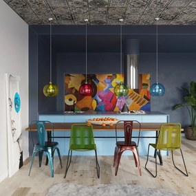 Lampada a sospensione verde con paralume in vetro ø 30 cm Bilbao - Sollux