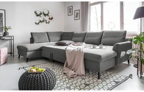 Divano letto a U in velluto grigio chiaro, angolo sinistro Stylish Stan - Miuform