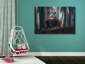 Quadro su tela – Cervo nella foresta di pini