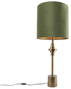 Lampada da tavolo Art Déco con paralume in velluto verde bronzo 40 cm - Diverso