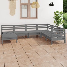 Set Salotto da Giardino 7 pz in Legno Massello di Pino Grigio