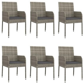 Set da pranzo da giardino 7 pz con cuscini in polyrattan grigio