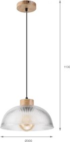 Lampada a sospensione su cavo PIA 1xE27/60W/230V Ø 30 cm rovere