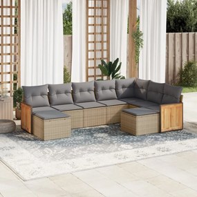 Set divano da giardino 9 pz con cuscini beige in polyrattan