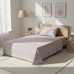 Completo letto 1 piazza e mezza cotone righe malva