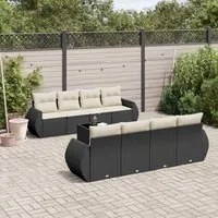 Set Divani da Giardino 9 pz con Cuscini Nero in Polyrattan 3253483