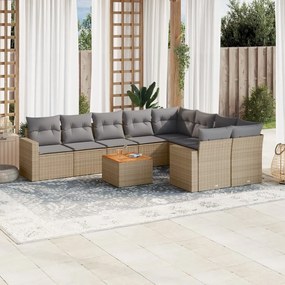 Set divano da giardino 10 pz con cuscini beige in polyrattan