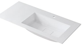 Lavabo integrale rettangolare vasca a destra L 100.5 x H 15 x P 46 cm in resina bianco opaco