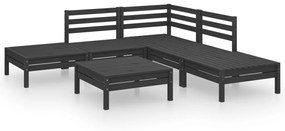 Set Salotto da Giardino 6 pz in Legno Massello di Pino Nero