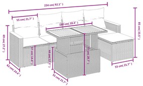 Set divano da giardino 6 pz con cuscini beige in polyrattan