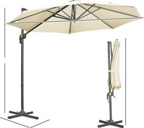Ombrellone da Giardino Decentrato Ø294x248 cm in Alluminio Acciaio e Poliestere Bianco Crema...