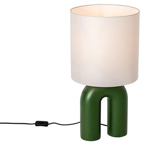 Lampada da tavolo di design verde con paralume in lino bianco - Lotti
