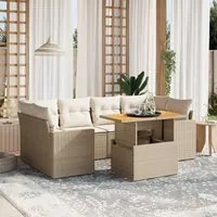 Set Divani da Giardino 7 pz con Cuscini Beige in Polyrattan 3271212