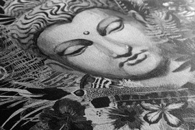 Quadro su tela – Buddha su sfondo esotico in bianco e nero