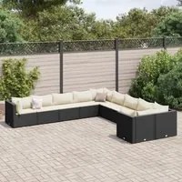 Set Divani da Giardino 10pz con Cuscini in Polyrattan Nero 3308344