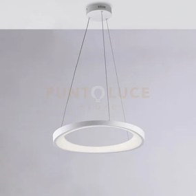 Sospensione circolare in metallo e alluminio laccato bianco con led...