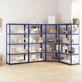 Scaffali A 5 Ripiani 4 Pz Blu İn Acciaio E Legno Multistrato /