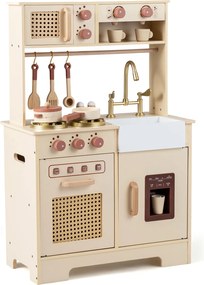 Costway Cucina bambini in legno cucina giocattolo con effetti sonori e luci, Cucina giocattolo set da gioco di chef con 15 accessori Giallo