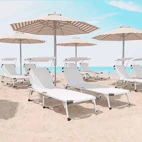 Coppia Di Lettini Pieghevole Prendisole Tettuccio Parasole Schienale Reclinabile Regolabile 6 Posizioni Struttura In Alluminio Sedia Sdraio Spiaggia Mare Giardino Piscina 187 x 59 x 29 Cm (White)