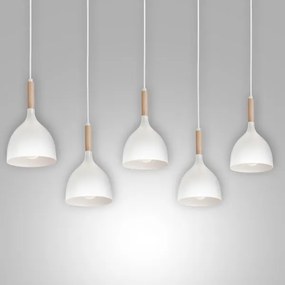 Lampadario a sospensione con filo NOAK 5xE27/60W/230V bianco/legno