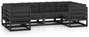 Set divani da giardino 6 pz con cuscini massello di pino nero